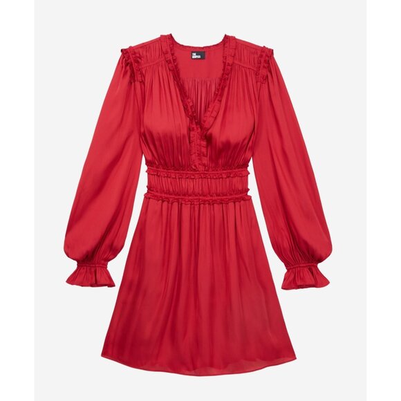 The Kooples Red Long Sleeve Mini Dress Elastic Waist Ruffled Viscose Sz US 8 - Picture 3 of 15